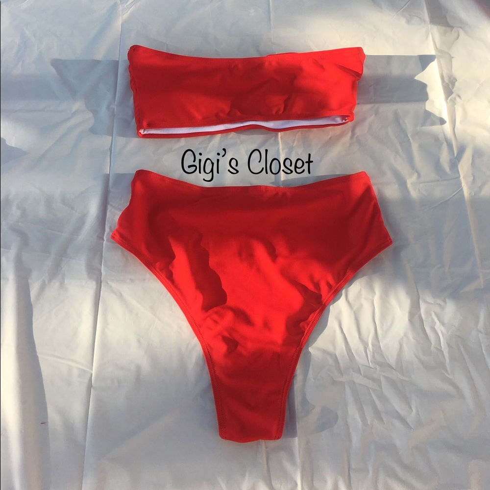 Bandeau Bikini High Waisted RED - Picture 3 of 8